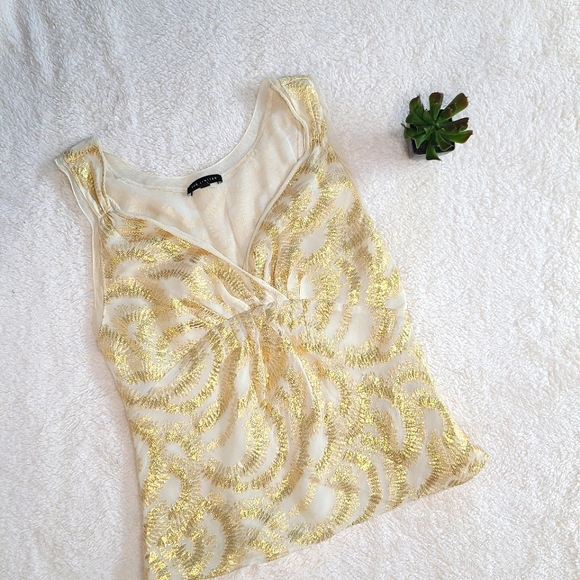 Cream and Metallic Gold Layered Chiffon Blouse - S - Picture 2 of 12